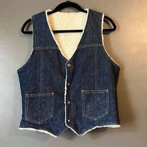 Men’s Vintage Shearling Denim Vest with Bronze Snaps - Size Medium - No Tags